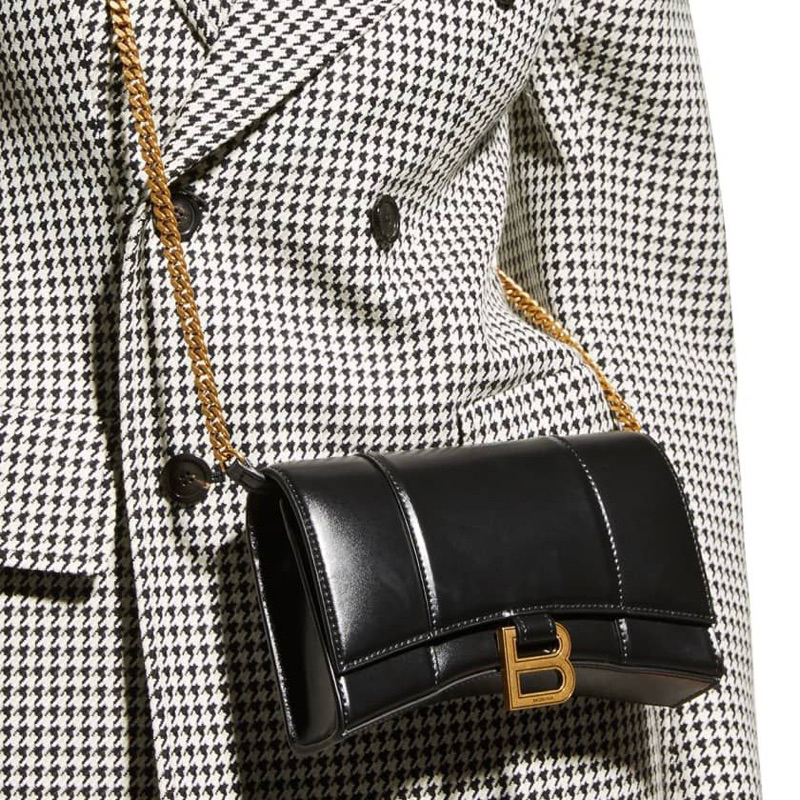 Original Balenciaga Hourglass Wallet On Chain WOC Box Sling / Shoulder / Crossbody Bag in Shiny Calf