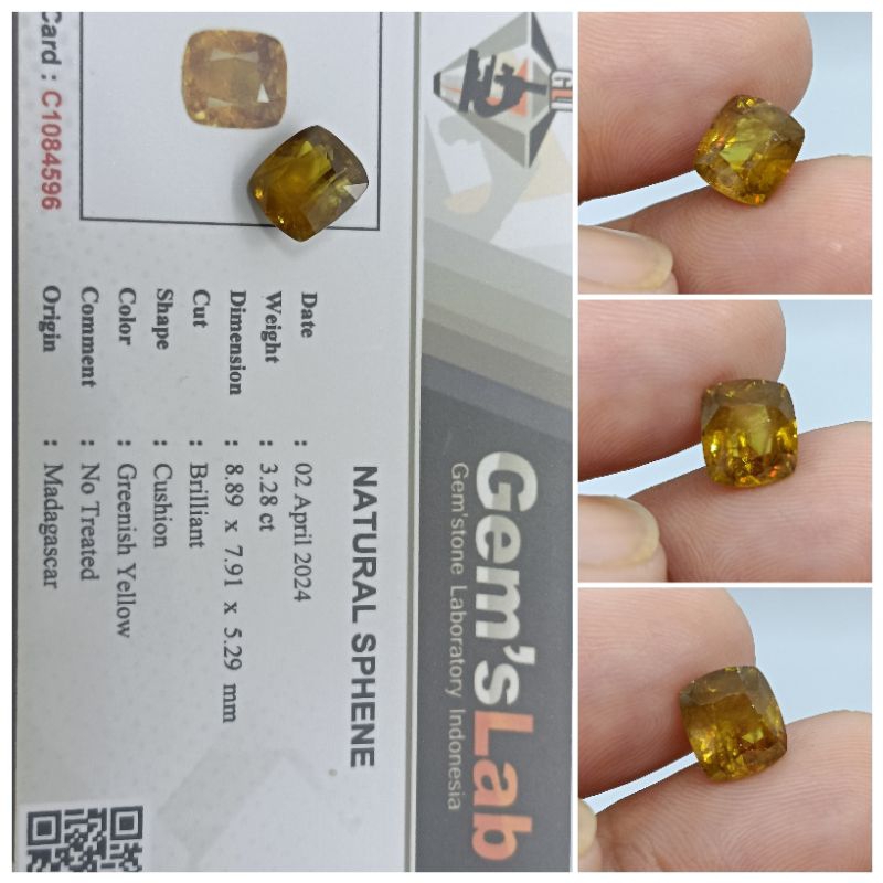 Natural Yellow Sphene Madagaskar 3,2 ct Top Luster memo GLI