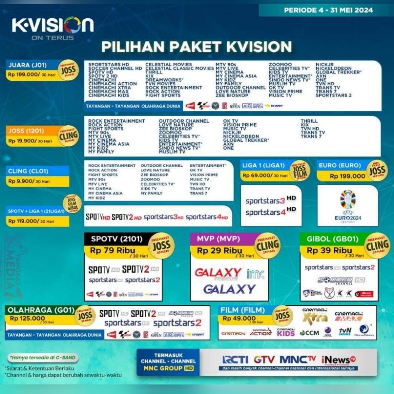Paket KVISION BROMO Cartenz K-VISION Gardiner Optus LGsat Liga 1 Indonesia