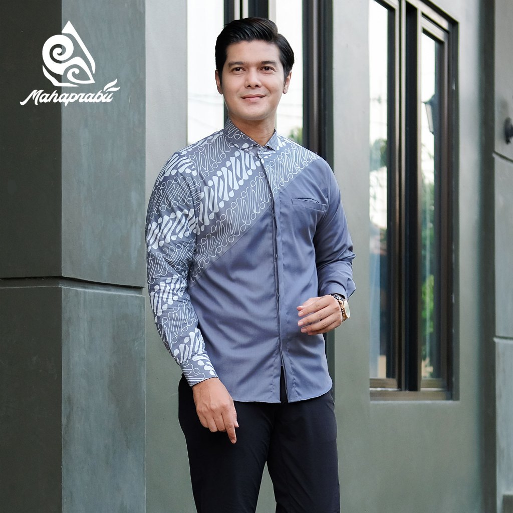 MAHADEEPA Grey - Kemeja batik slimfit katun toyobo import kombinasi batik cap Pria