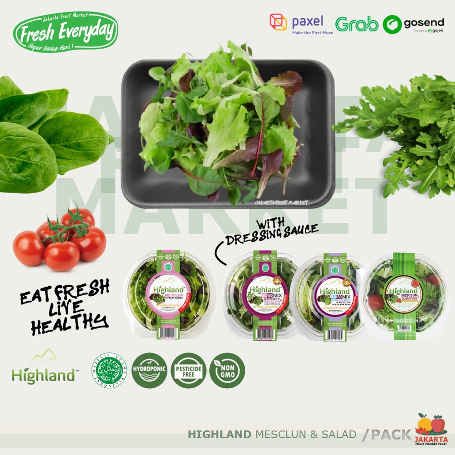 

HIGHLAND SALAD Mesclun Mix rocket, Tomatoes Spinach sayur tomat bayam edible flower japanese aneka sayur segar