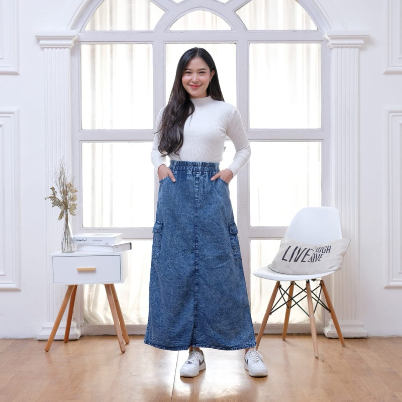 ROK THEANA SPAN WANITA JEANS MAXI SKIRT ROK PANJANG HIGHWAIST MURAH TERBARU ROK JINS DENIM