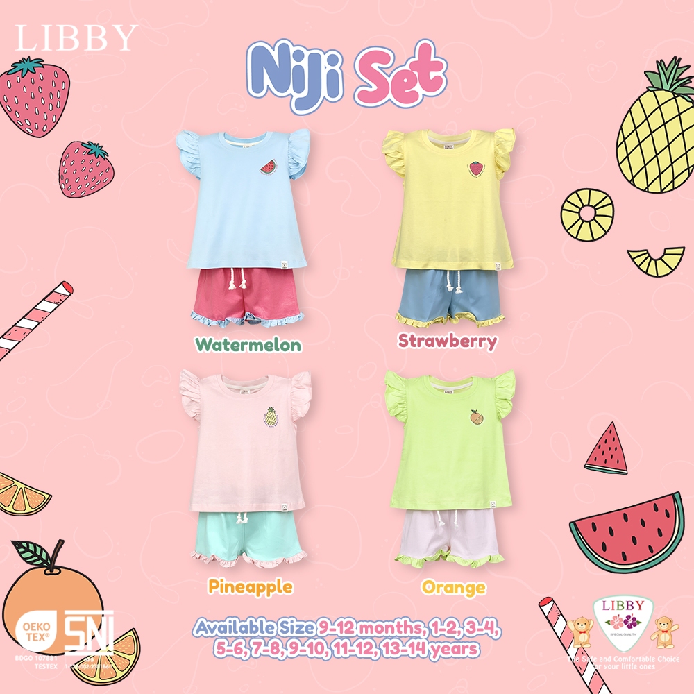 Libby Baby Niji Set Setelan Baju Anak Bayi Balita Baju Oblong Pendek dengan Celana Pendek Seri Perem