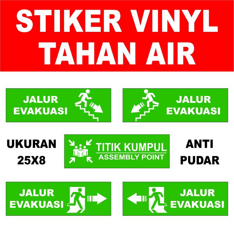 

JALUR EVAKUASI TITIK KUMPUL UK 25X8CM STIKER SIGN/STIKER PERINGATAN/STIKER VINYL/WATERPROOF