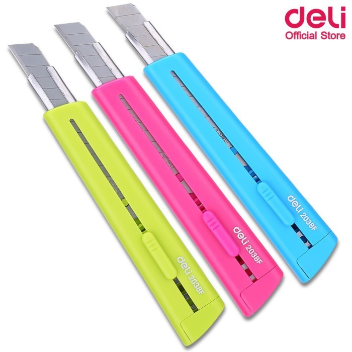 

Deli Cutter dengan pisau baja SK5 sistem kunci otomatis E2038 pink