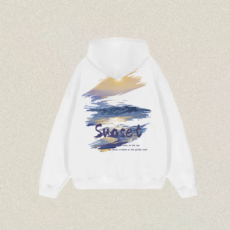 RENELLE Hoodie Pria Distro Original 100% Bahan Tebal | Hoodie Boxy Oversize Putih | Sunset Landscape