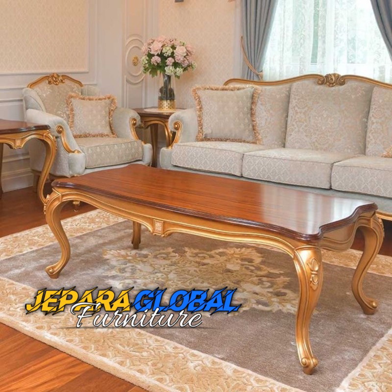 Meja Tamu ukir garengan Top gold klasik duco - meja tamu minimalis jati - meja tamu ukir terbaru - c