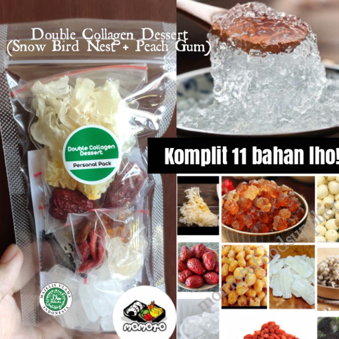 

Ready Now TERMURAH Double Collagen Dessert Personal Snow Bird Nest Peach Gum lengkap 11 bahan