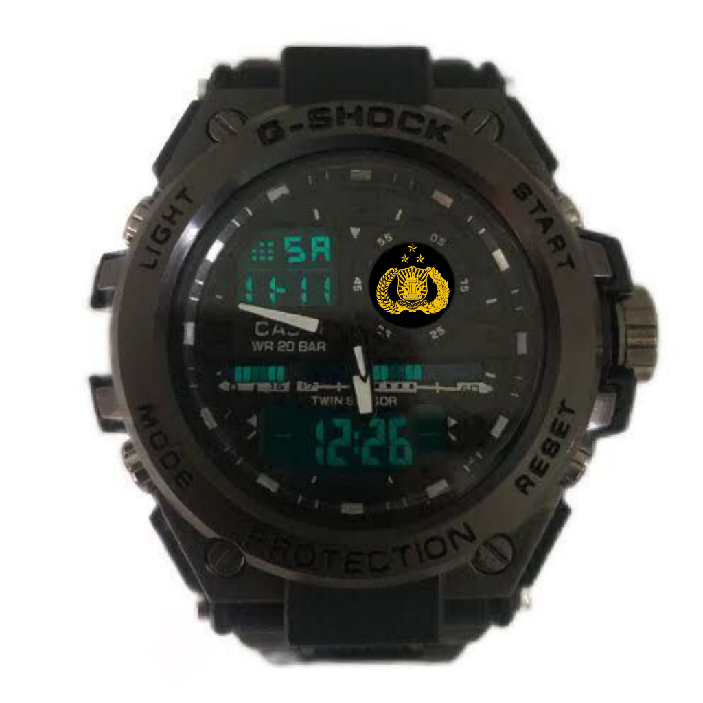 Jam Tangan Pria POLISI POLRI DIGITAL ANALOG DUAL TIME ANTI AIR Hitam Merah Keren Terbaru Premium