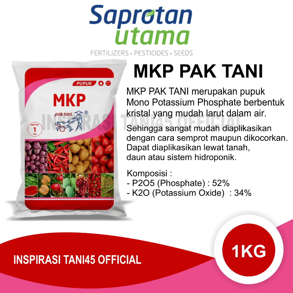 Pupuk Hidroponik MKP Pak Tani Kemasan 1 Kg/MKP Pupuk Hidroponik Pak Tani Kemasan 1 kg/MKP Hidroponik