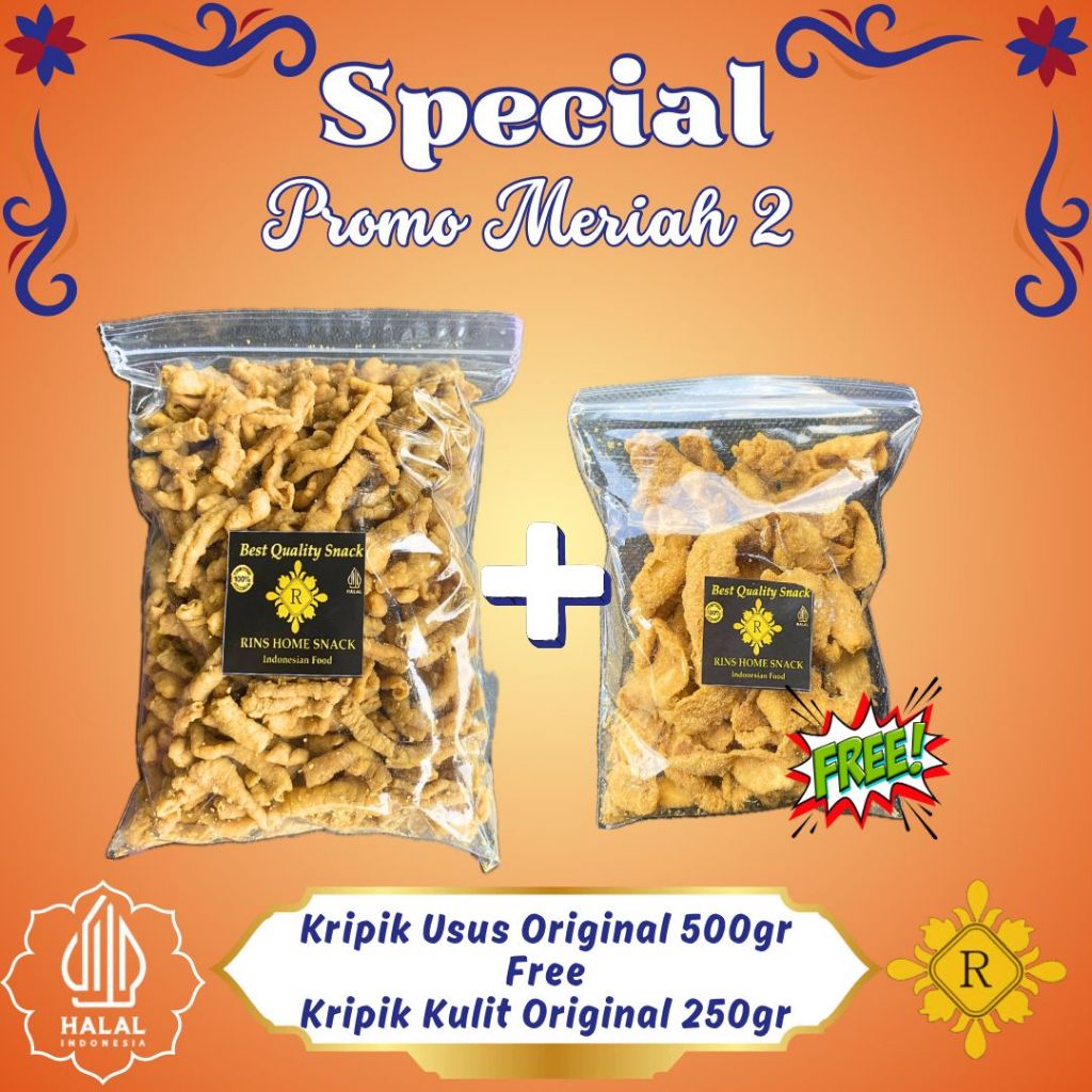 

PROMO MERIAH 2 ( kripik usus ori 500gr free kulit ayam ori 250gr )