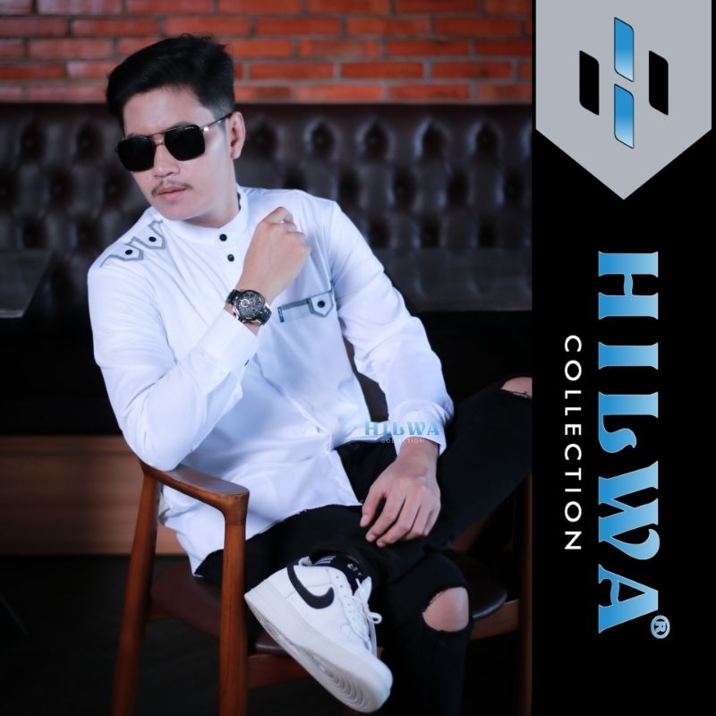 HILWA COLLECTION - Kemeja Baju Koko Pria Lengan Panjang Seragam Hadroh Warna Putih Matt Katun Toyobo
