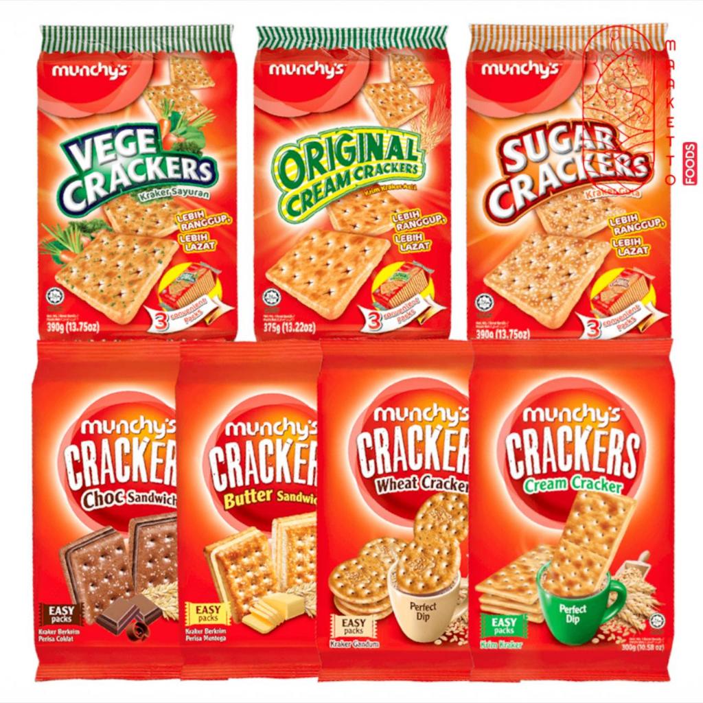 

Munchy's Biskuit Cream Crackers Sugar Crackers Wheat Crackers / Munchys Biskuit Sandwich / Munchys Kraker Gandum