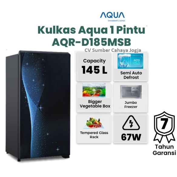 KULKAS 1 PINTU AQUA AQR-D185 MSB / MSG BERMOTIF / LEMARI ES