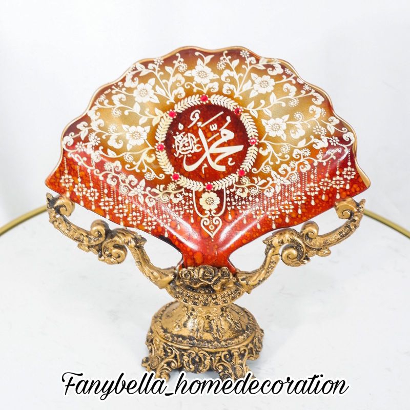 PAJANGAN KERAMIK KALIGRAFI ALLAH MUHAMMAD MERAH GOLD