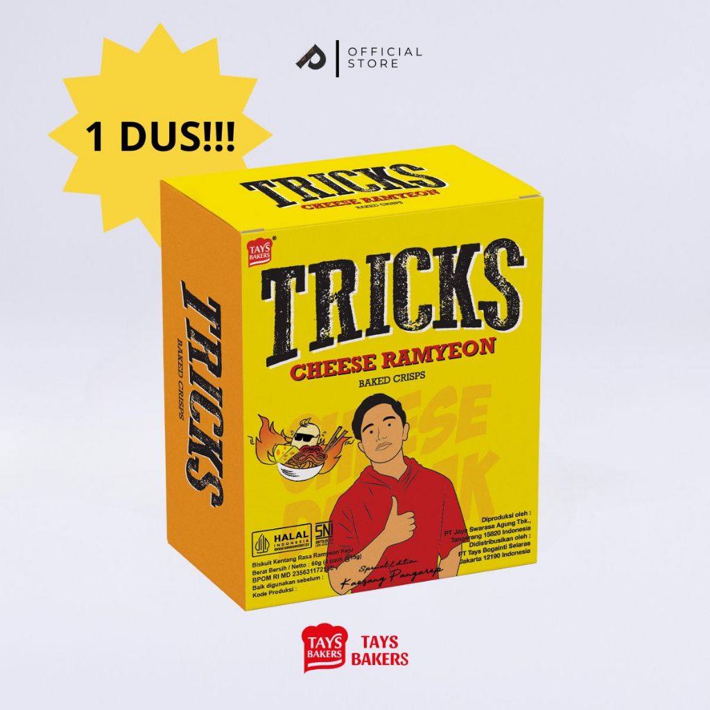 

TRICKS POTATO SNACK CAMILAN BISKUIT KENTANG RASA CHEESE RAMYEON 12gr 1 DUS ISI 24 BOX - GROSIR