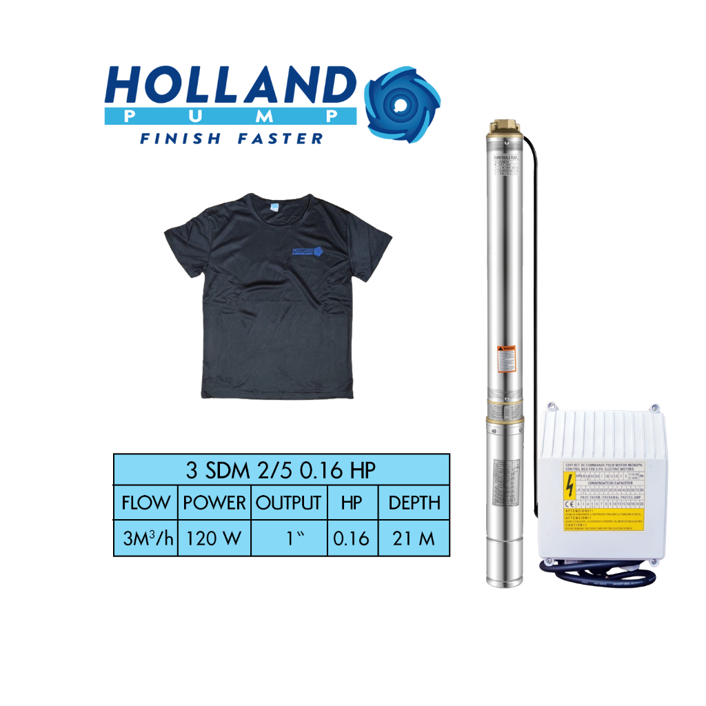 Holland Pump Submersible Pompa Air Sumur Dalam 3SDM 2/5 0.16 HP + Kabel 20 Meter