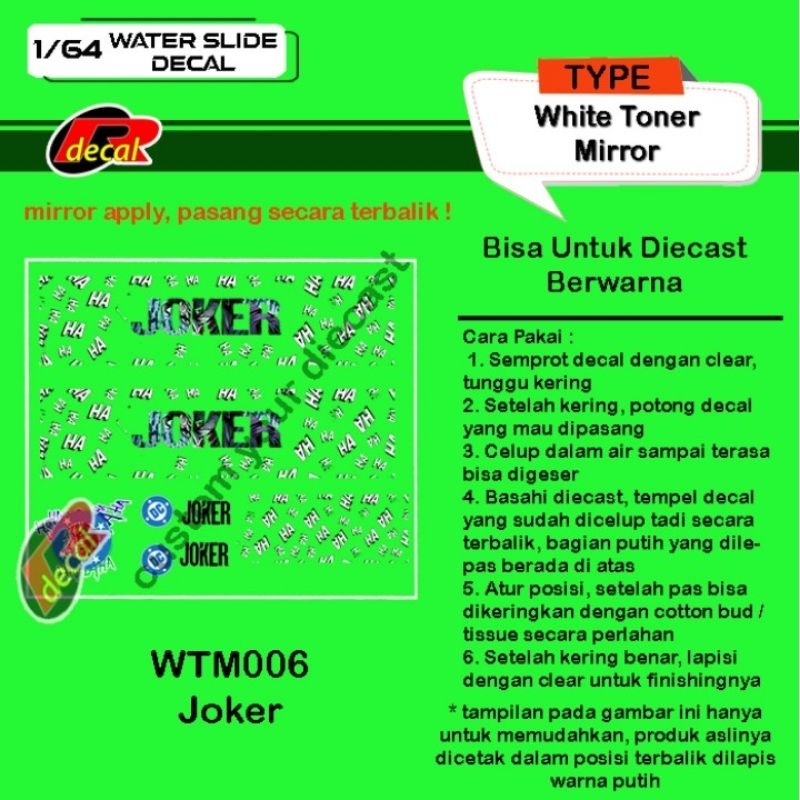 WTM006 Decal Hotwheels WT Mirror 1/64 Joker
