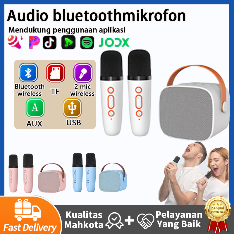 Salon Bluetooth BT Speaker 2 Mic Bluetooth Speaker Karaoke Set Bluetooth Mini Portable Bluetooth Kar