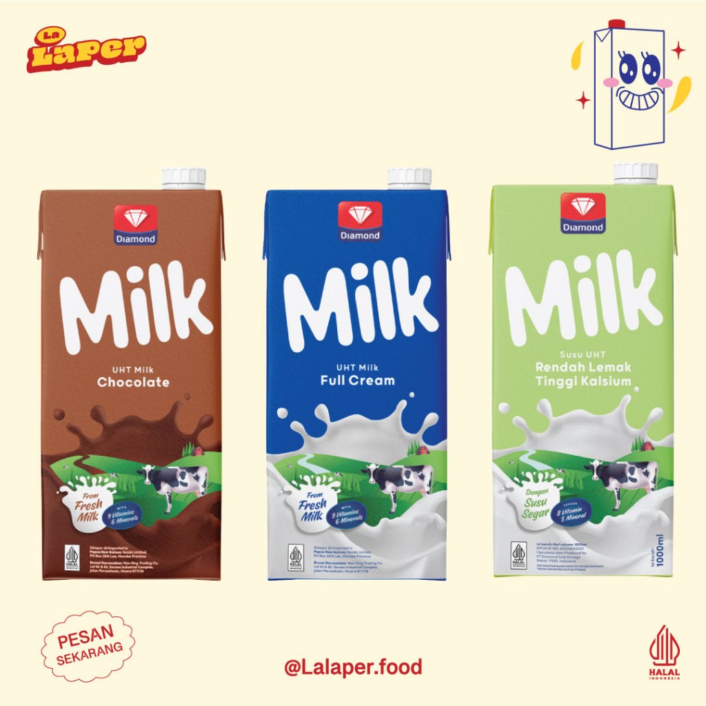 

DIAMOND Milk UHT 1 Liter Full Cream | Chocolate | Low Fat High Calcium Sleeve