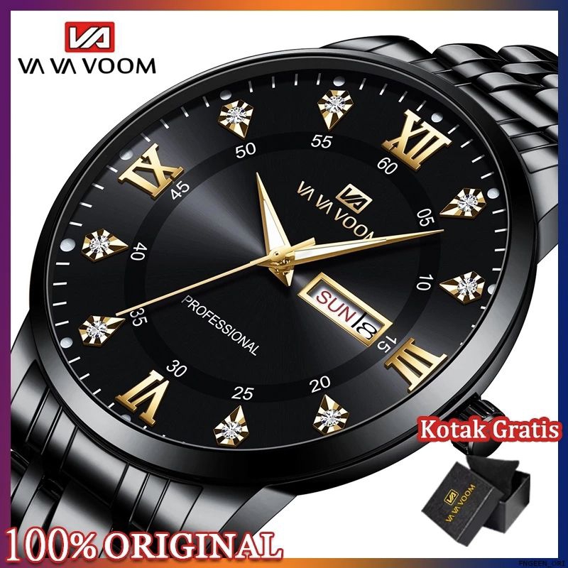 JAM TANGAN PRIA ANTI AIR 100% ORIGINAL VAVA VOOM KRONOGRAP RANTAI STAINLESS STEEL