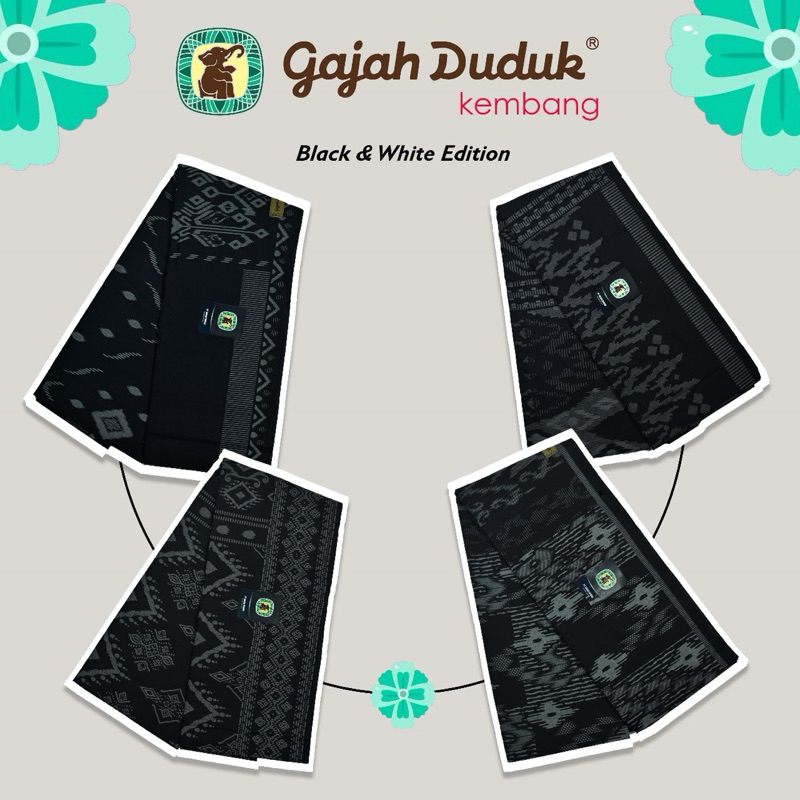 SARUNG GAJAH DUDUK WARNA HITAM MOTIF ASIA KEMBANG