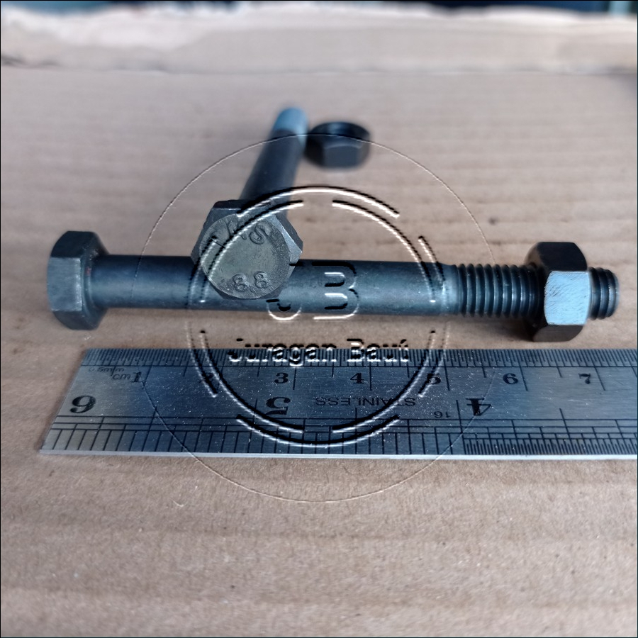 BAUT KUNCI 13 BAJA M8X75 PANJANG 7,5 CM 7,5CM GRADE 8.8 HTB M8 X 75 HALF DRAT HITAM BAUT 13 12 HEXA 