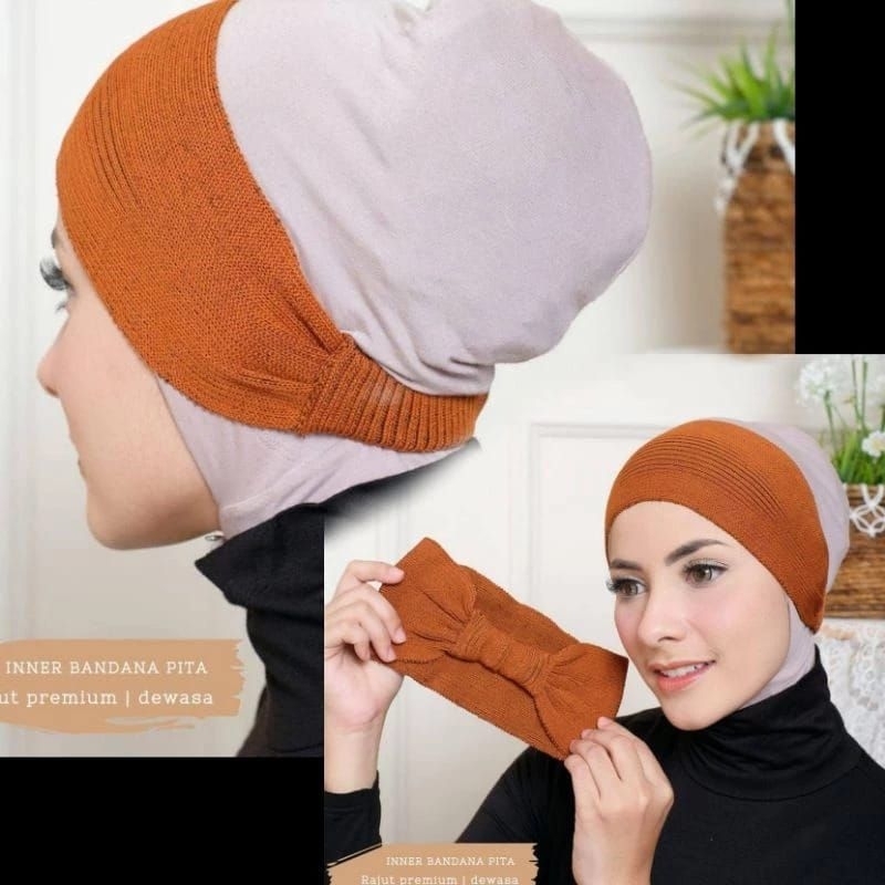Bandana rajut/Ciput pita rajut/pita karet/dalaman jilbab[Makassar]