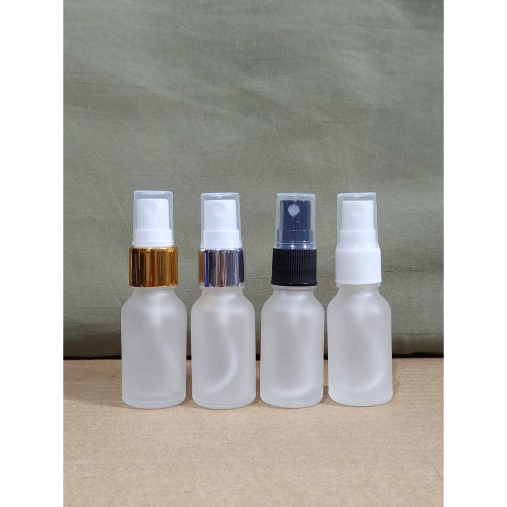 Botol Spray 15ml Kaca Frosted / Botol Kaca 15ml Tutup Spray / Botol Serum Kaca 15ml Frosted