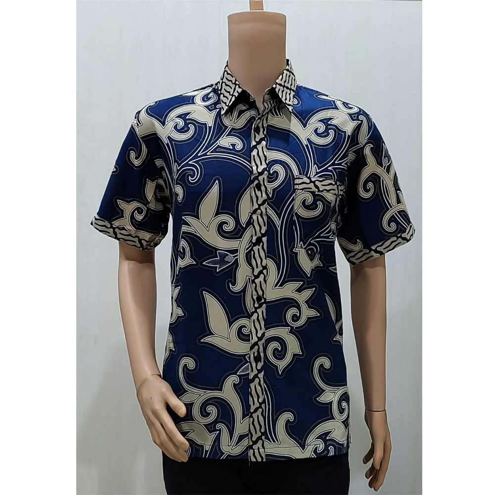 Pakaian Pria Kemeja Hem Kerja Batik Vena Biru