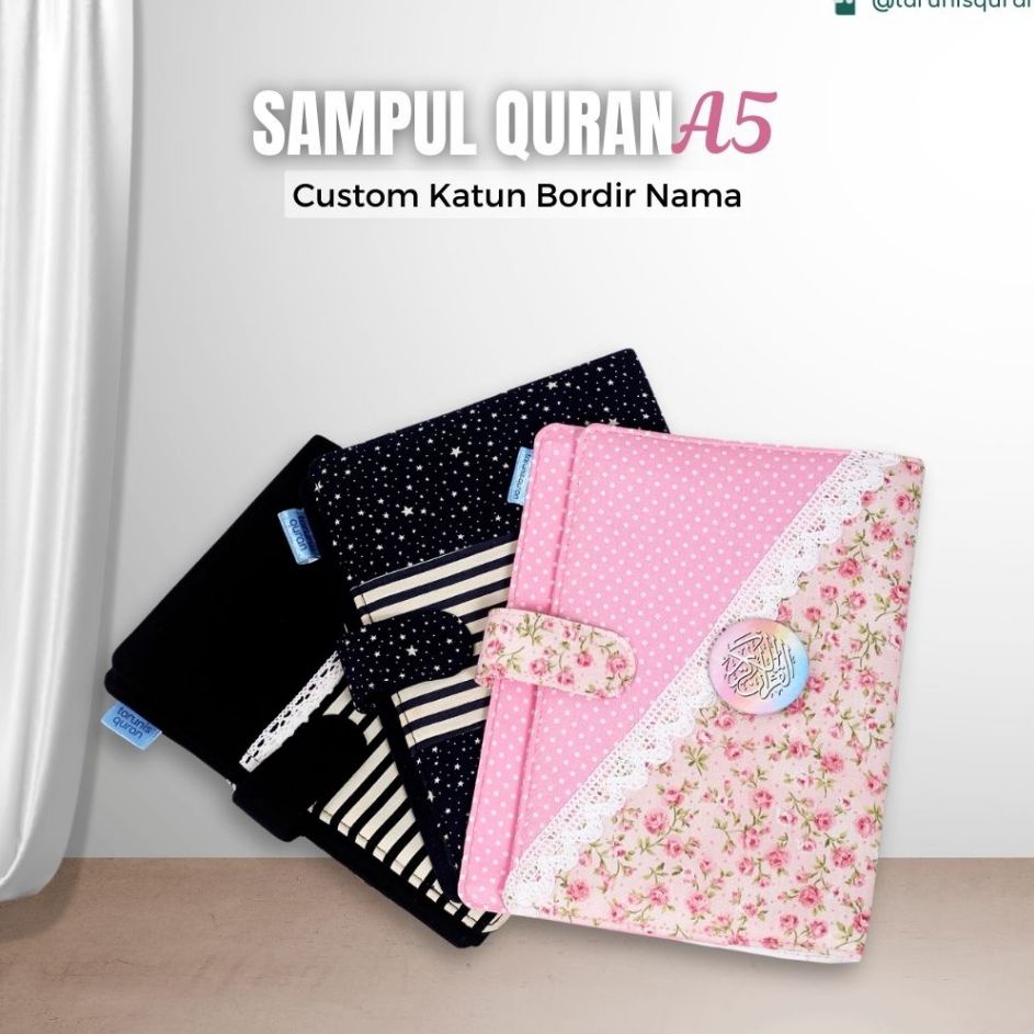 

Grosir Merakyat Sampul Al Quran A5 Sedang Custom Motif Katun Bordir Nama A5 SPL