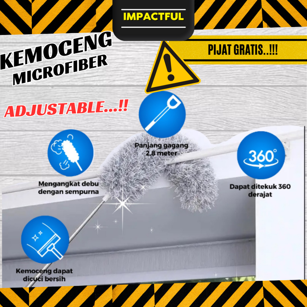 Kemoceng Microfiber 280cm Tarik Tekuk Panjang Alat Pembersih Langit-Langit Rumah