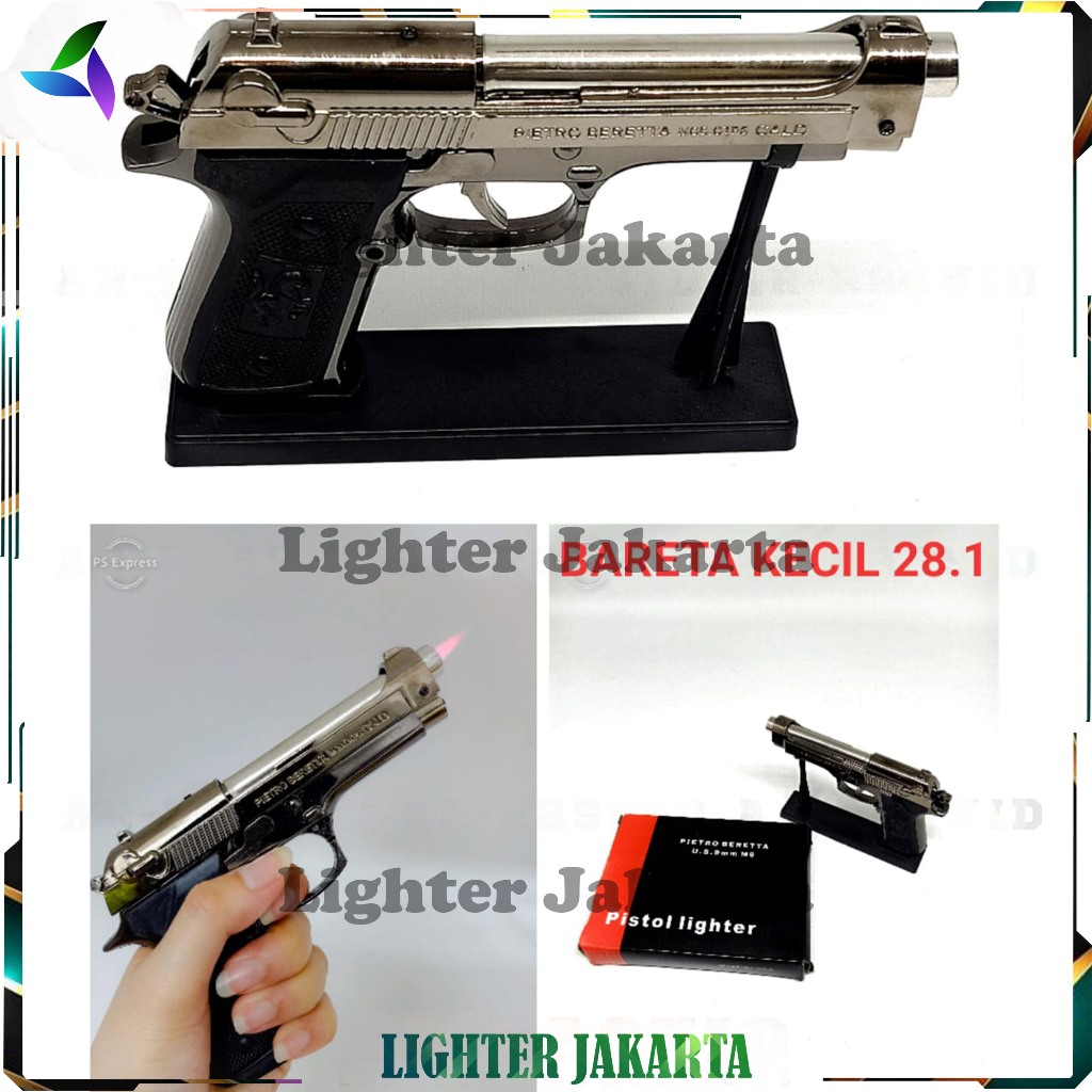 Korek Api Bara Gas Pistol Beretta Kecil M9 Silver 28-1