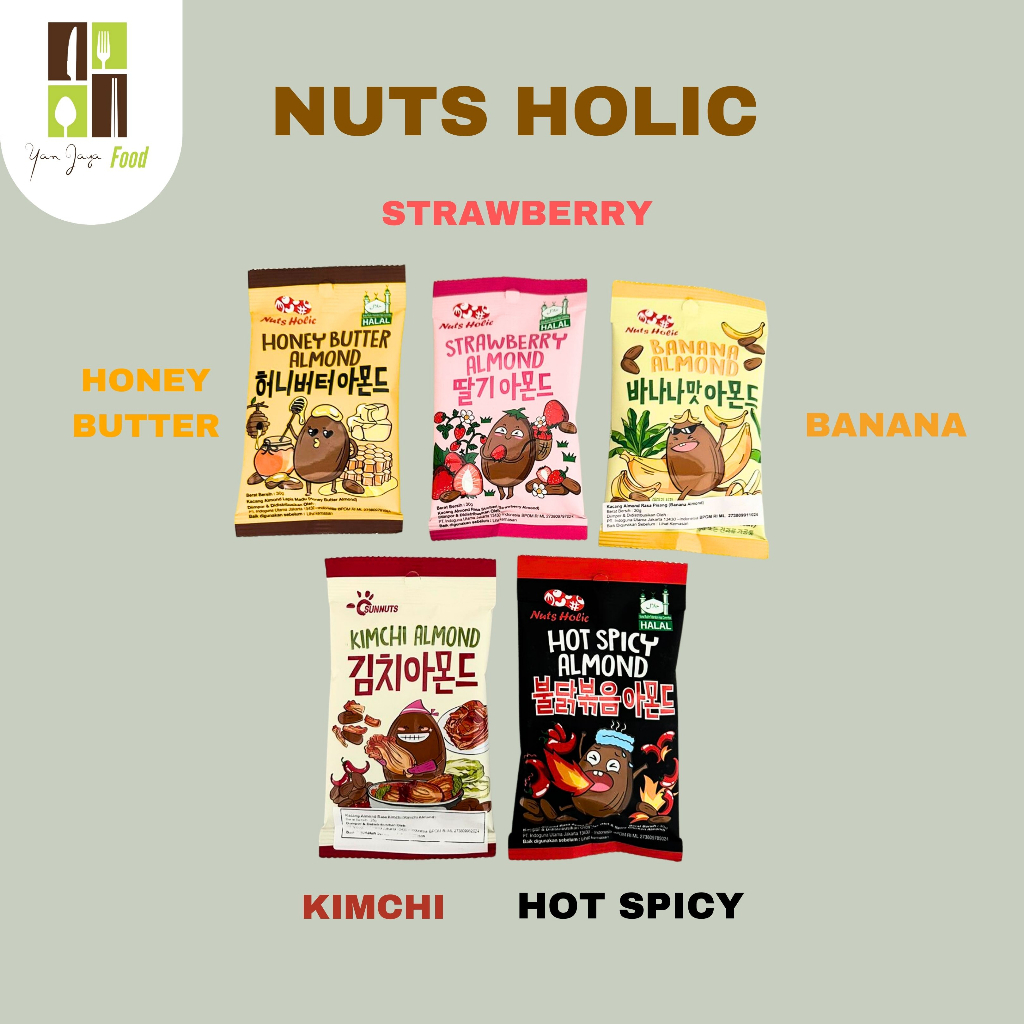 

KOKA Nuts Holic /Snack Korea Kacang Almond/Makanan Ringan Rasa Hot Spicy/Banana/Honey Butter/Strawberry [30g]/Kimchi [25g] 1 PCS