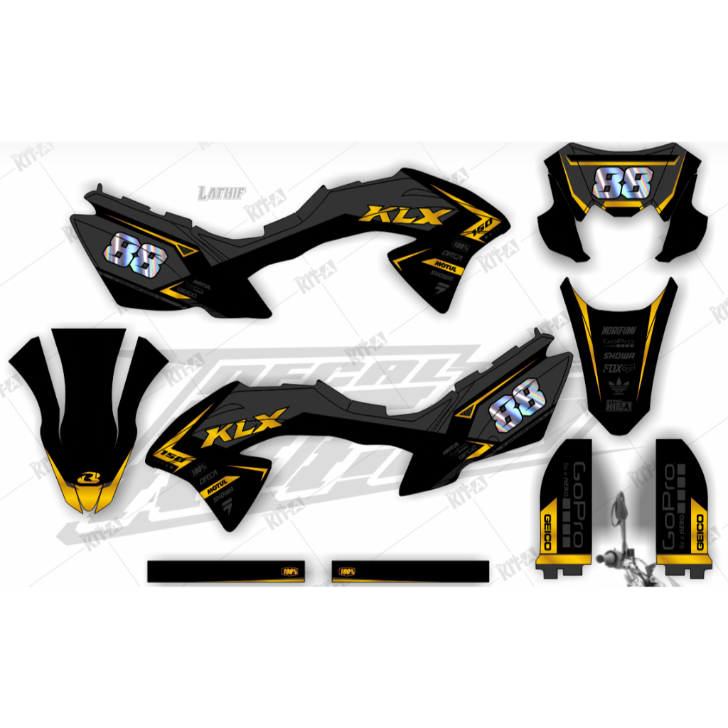 Decal Sticker Kawasaki Klx Bf Dekal KLX G Sticker Variasi Klx 150 Hitam Abu Lis Gold