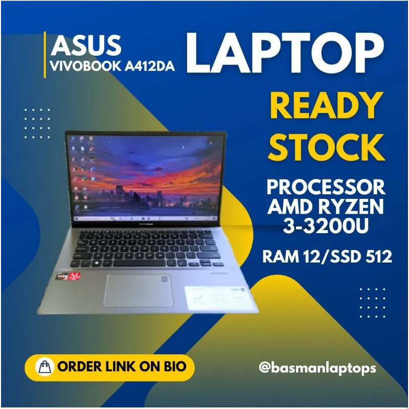 LAPTOP ASUS Vivobook A412DA AMD RYZEN 3 RAM 12 GB KEYBOARD NYALA SLIM SMALL FRAME PAKAI SSD - LAPTOP