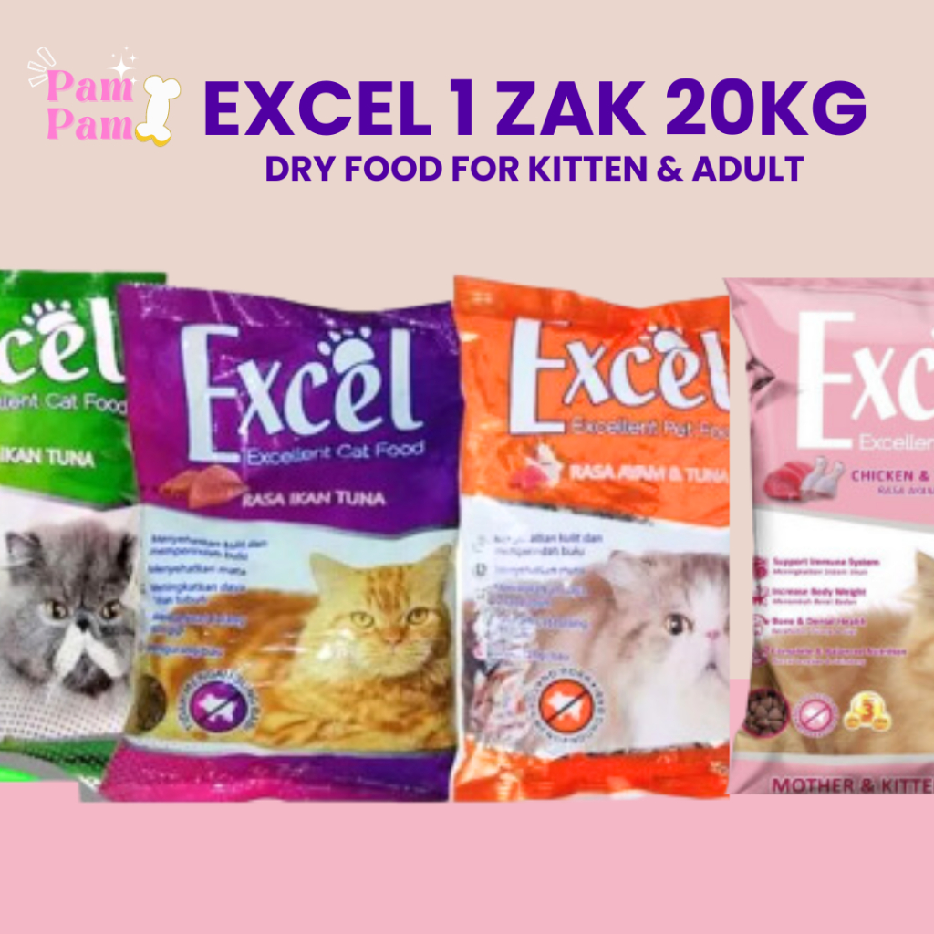 Excel 20kg Cat Food Kitten Adult Excel Food Dry 1 Zak 20 Kg Makanan Kering Excel
