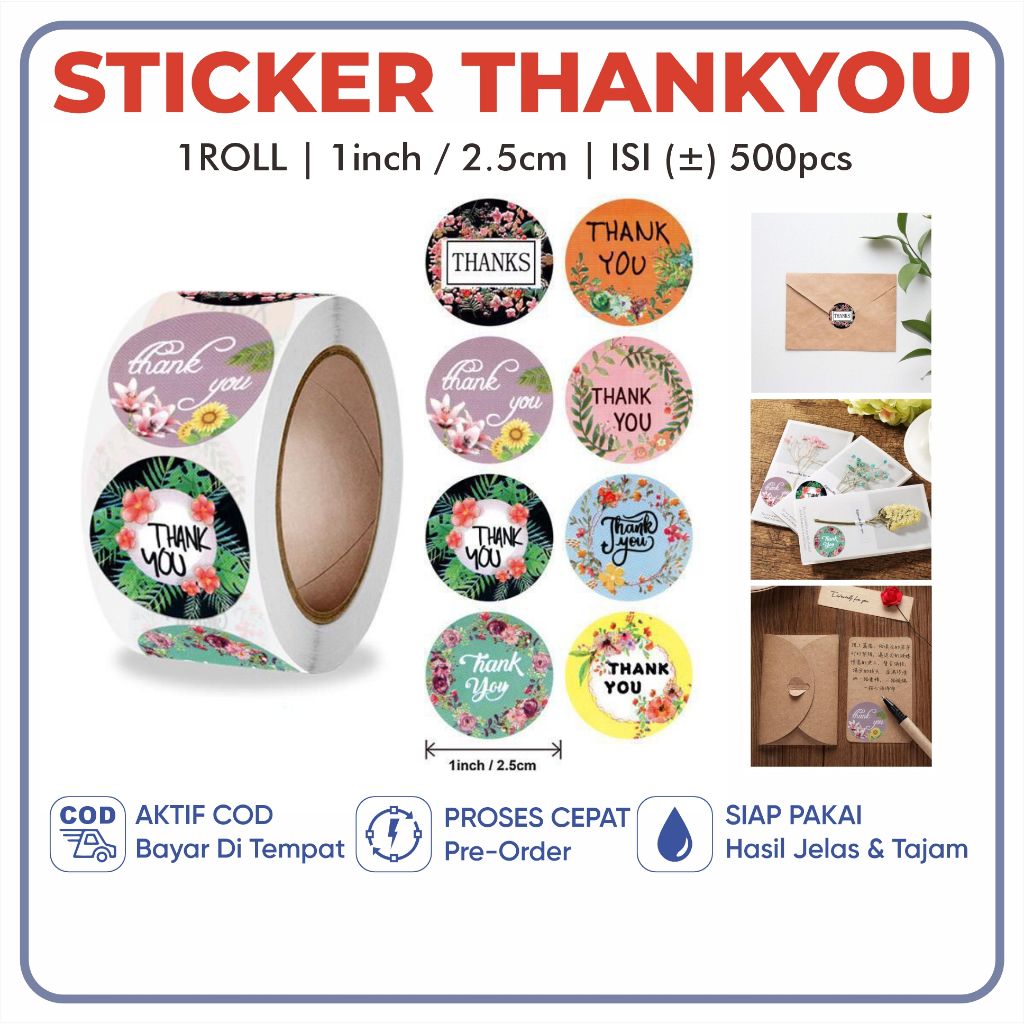 

STICKER THANKYOU 1 ROLL 500pcs / STICKER THANK YOU / STIKER TERIMA KASIH 500pcs /STICKER AMPLOP