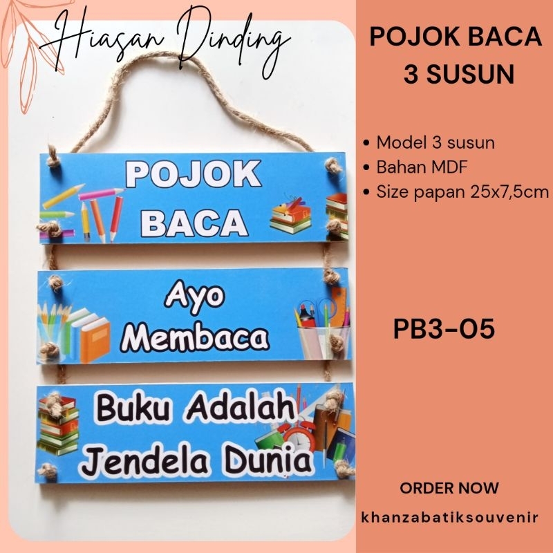 Hiasan Dinding Pojok Baca 3 Susun Rak Buku Tempel Minimalis