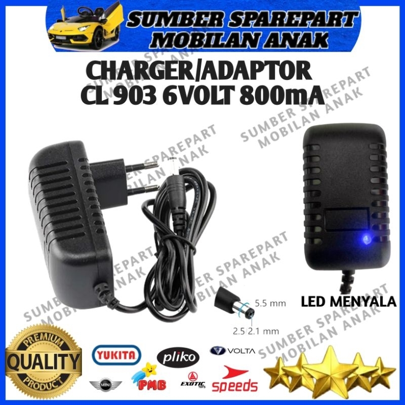 CHARGER 6VOLT CL 903 800mA MOBIL AKI ANAK MOTOR AKI ANAK PLIKO YUKITA PMB MINI SPEEDS VOLTA RASTAR
