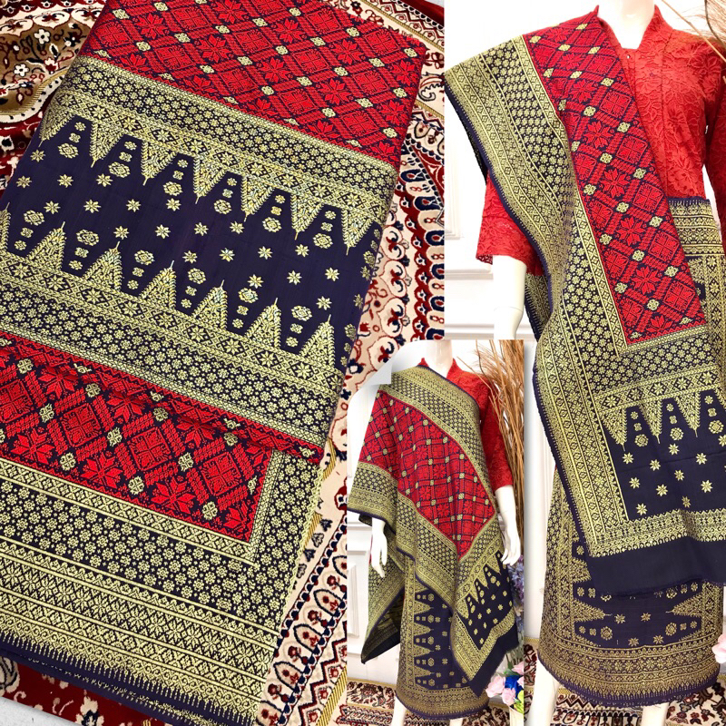 SONGKET BUNGA CINA MERAH GOLD TERBARU