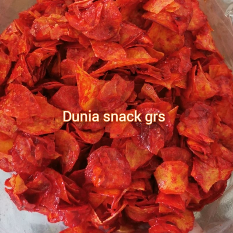 

Keripik Singkong Pedas Balado 1 Kg Basah / Kripik singkong sambal balado