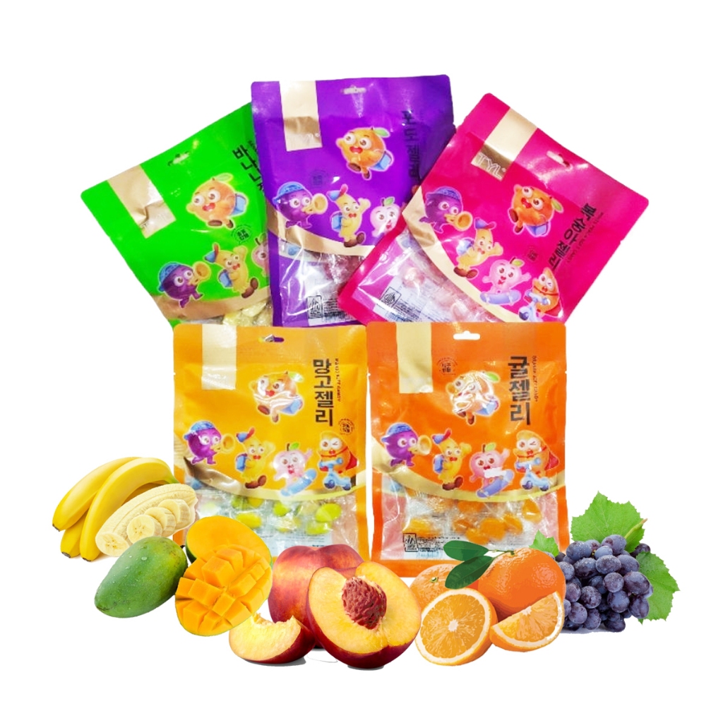 

TYL Permen Kupas Jelly Jeruk Mangga Anggur Pisang Persik Halal 100gr Permen Buah Soft Fruit Candy