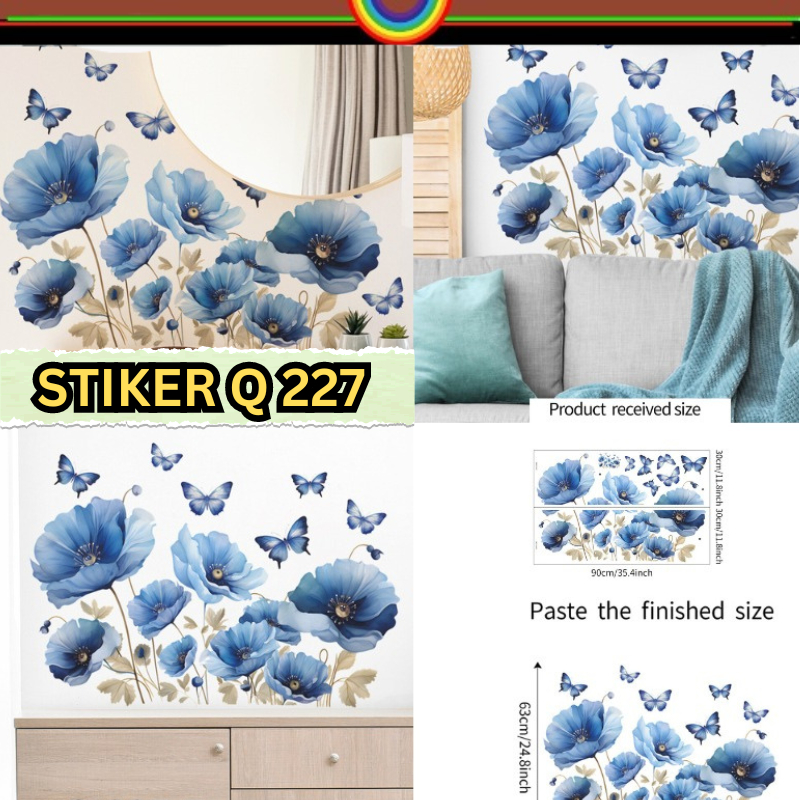 Wallsticker Wall Stiker Setiker Sticker Dinding Tembok Motif Pagar List Lis Border Bunga Biru Q 227 