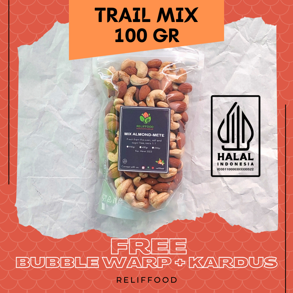 

TRAIL MIX 100 GRAM KACANG ALMOND DAN METE MEDE PANGGANG MIXED NUTS
