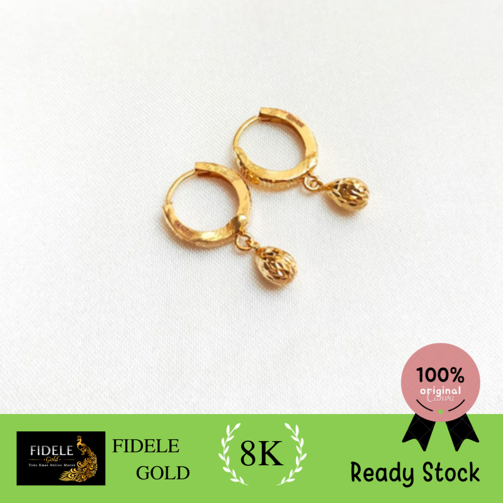 Anting klep fashion wanita dewasa emas asli kadar muda 375