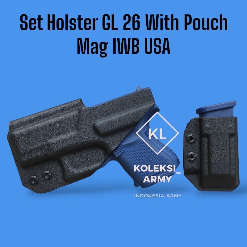 Kydex Holster GL26 IWB Set Pouch Mag G 26 Ulti Clip Selip Pinggang
