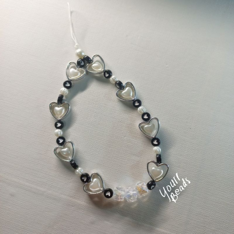 Strap HP Hitam Putih/ Strap HP manik lucu/ Phonestrap Manik manik/ Strap HP Hitam