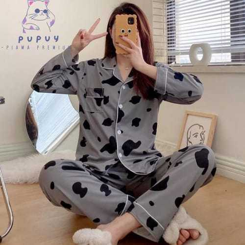 Pupuy Piyama Premium Baju Tidur Piyama Premium Wanset Casual Wanita Remaja Dewasa Korea Motif Totol 