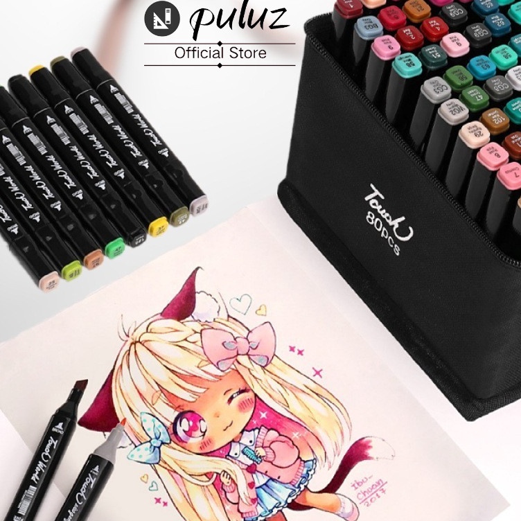 

ART L47A Spidol hitam berujung ganda set kuas pewarna berbasis minyak yang cepat kering pensil cat air khusus anak sekolah